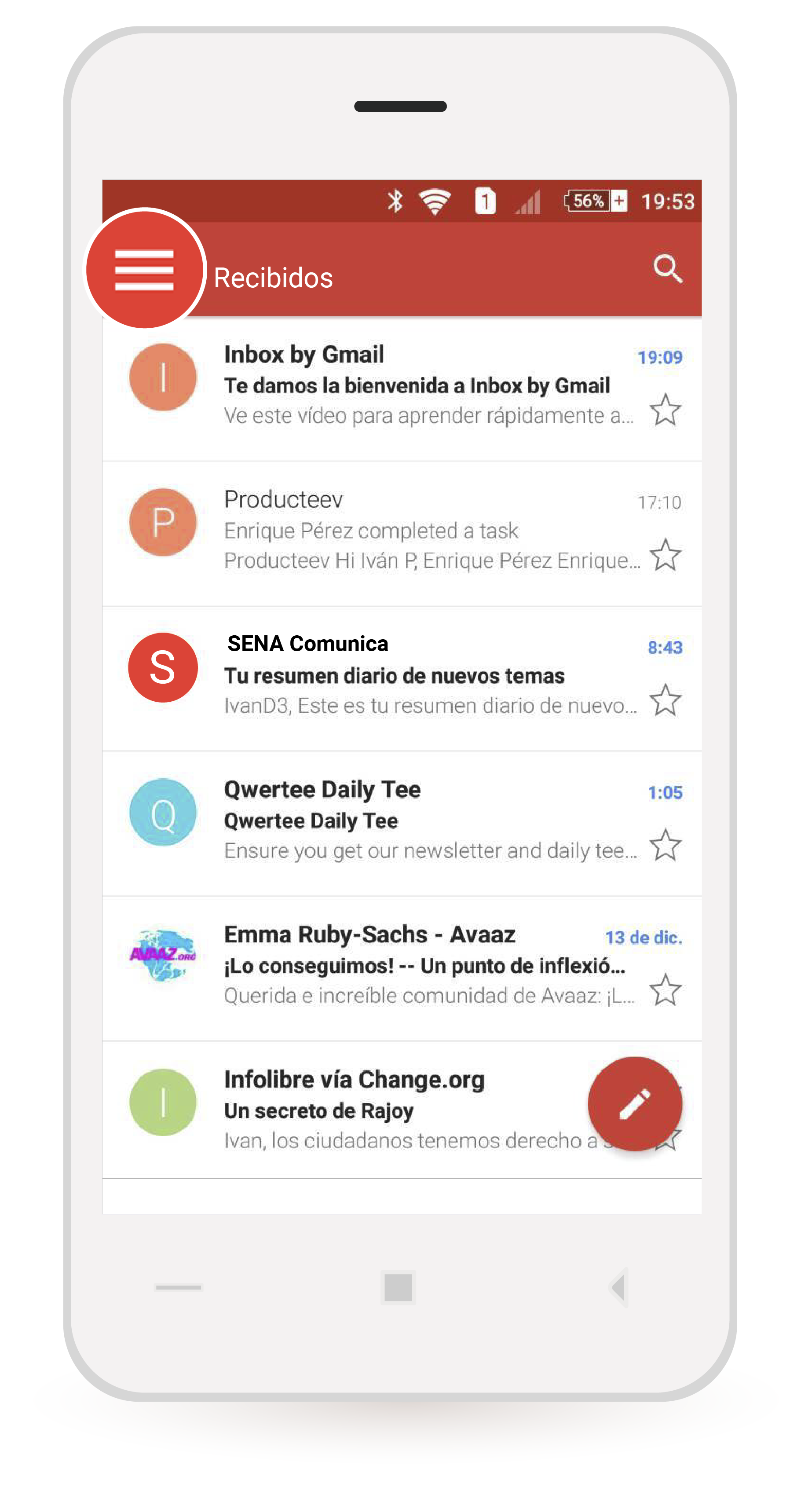 aw-Barra menu android Gmail TigoUne