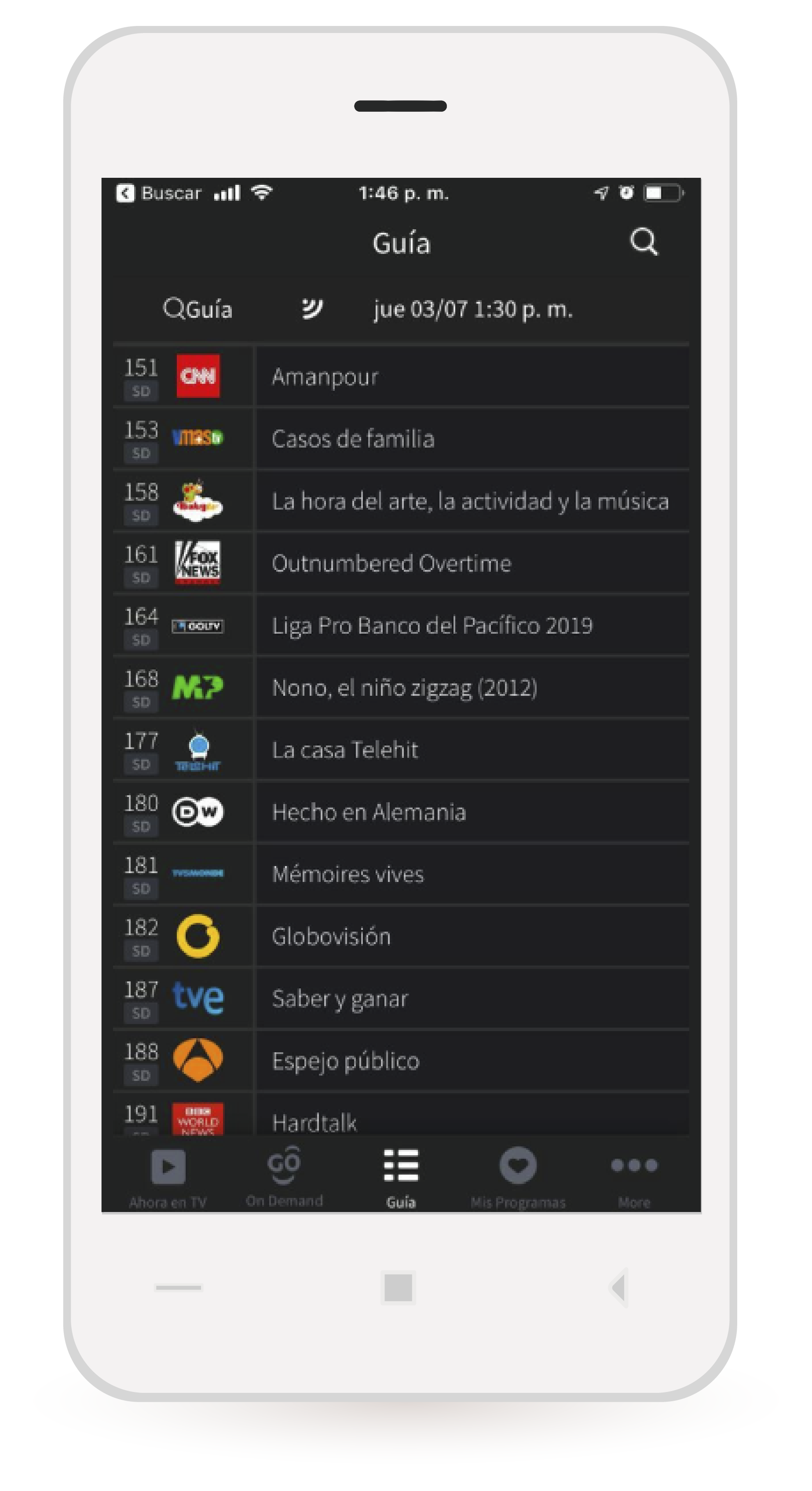 aw-Tigo One Tv iOS Paso 2 Programa actual
