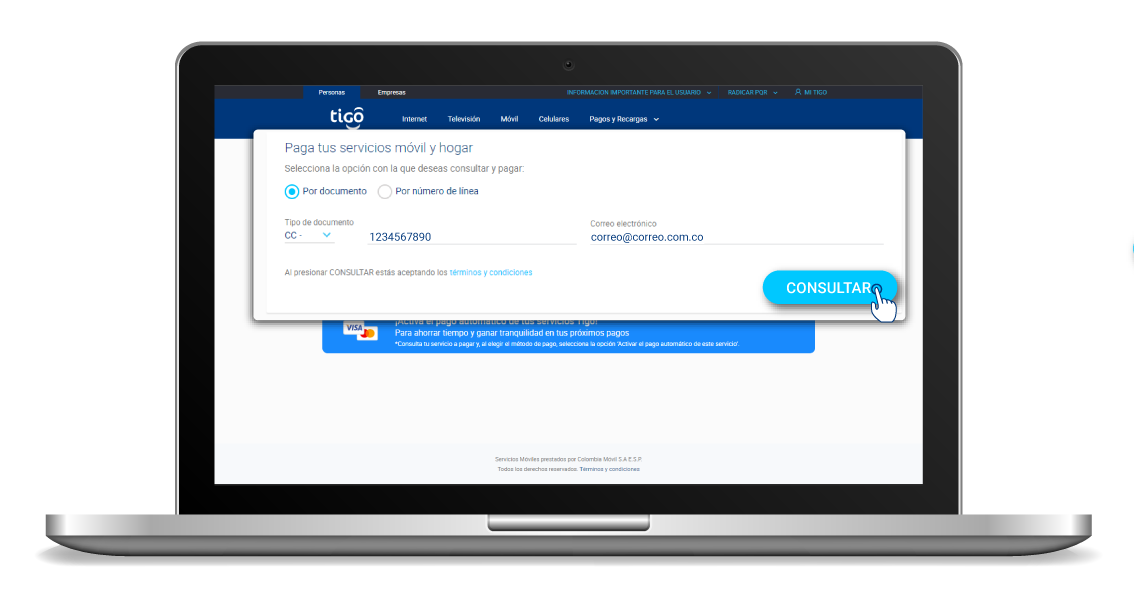 aw-Pagar Factura Tigo con Bancolombia paso 1 portal pagos boton consultar